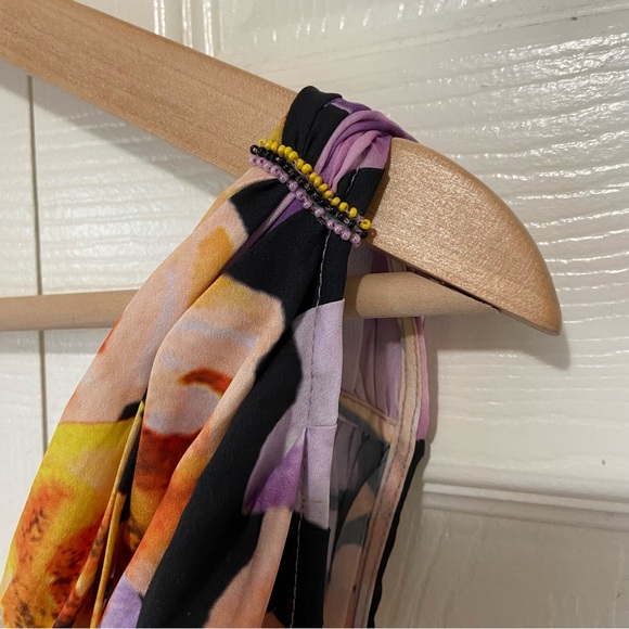 Anthropologie NWT Geisha Floral Satin Pleated One Shoulder Beaded Midi Dress XL - Picture 4 of 9